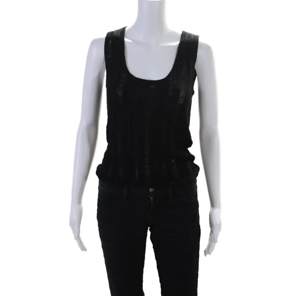 Osis Studio Womens Black Textured Scoop Neck Sleeveless Shirt Top Size XS